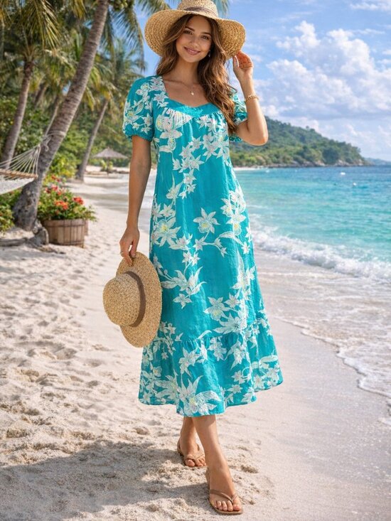 royal creations Dresses & Skirts - Vtg Royal Creations Hawaii Floral Orchid Ruffle Hem Dress Muumuu Women's Large